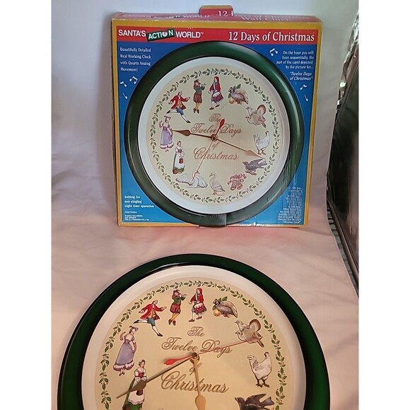 12 Days of Christmas Musical Wall Clock Kurt Adler Santas Action World 1999 Test - Picture 2 of 13